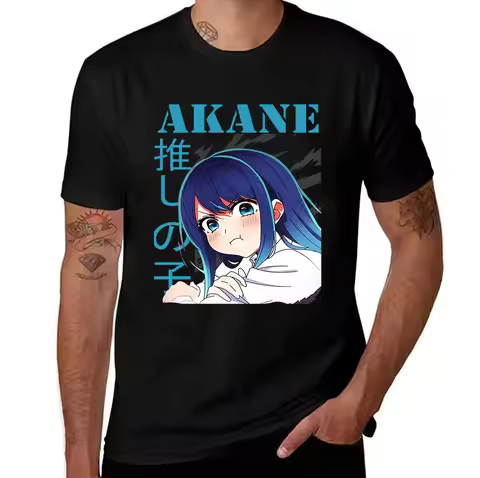 Men's Pure Cotton T-shirt Oshi No Ko Akane Kurokawa Anime Print Casual Short Sleeve Tee