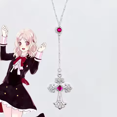 Anime DIABOLIK LOVERS Komori Yui Cosplay Necklace Gemstone Cross Pendant Chain Girl Jewelry Hallowee