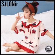 SLN-NEW Kidswear 1-12 years old Night Dress Strawberry Little Girl Cartoon Children Budak Girl Cloth