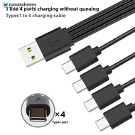 NANASALONNN 12cm/20cm Short 4 In 1 Multi USB Charging Cable 4 Ports Type-C Splitter Cord 5V 2A For C