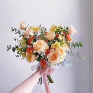 【鮮花】黃橘白色自然風格分束鮮花捧花