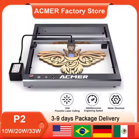 ACMER P2 Laser Engraving 10W 20W 33W Laser Cutting Machine 30000mm/min High Speed Engraving Safety D