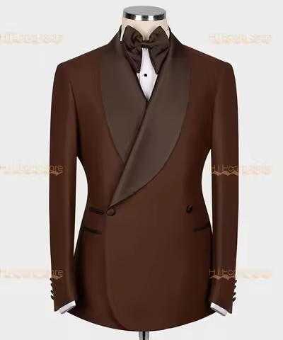 Men's Blazer Sets Business High-end Suits 2 Piece Wedding Tuxedos Dark Coffee Prom Pantsuits British