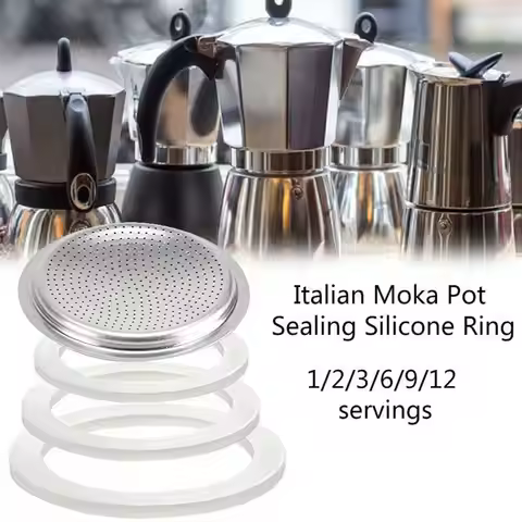 Replacement Silicone Gaskets And 1pc Aluminum Filter Moka Pot For Coffee Espresso Moka Stove Pot Top