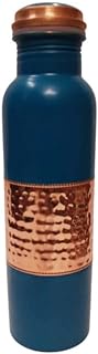 Ornate International Copper Water Bottle Middle sequnse hammered 1000 ml for Drinking Water (Blue)