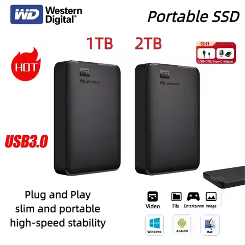 Western Digital WD Elements Portable External Hard Drive SSD 1TB 2TB 4TB USB 3.0 High Speed Hard Dis