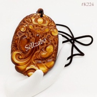 K224 Two Fish Oval Pendant Necklace Brown Neck Strap 双鱼吊坠项链绳 Wear Fragile Stone Ikan Batu Kalung Men