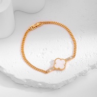 Hyl Jewelry 639B Gelang Titanium Wanita Bangle Bracelet Four Leaf Clover Terbaru Anti Karat Dan Ker