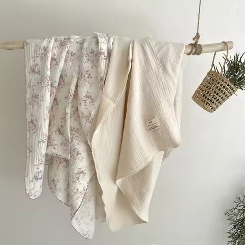 Floral Muslin Swaddle Blanket 100% Cotton Baby Bath Towel Wrap Muslin Swaddle Blankets Newborn Musli