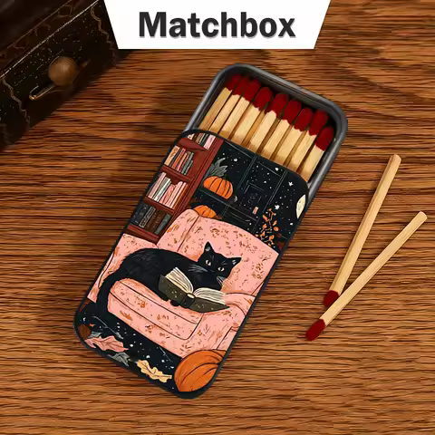 Retro Black Cat Metal Matchbox, Smooth Sliding-Lid Storage Box, Wear-Resistant Mini Metal Organizer