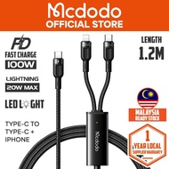Mcdodo 100W PD 2 in 1 Type-C to Type-C + Cable Compatible For iPhone 1.2M CA878