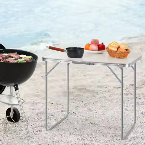 Tuenort 1pc Heavy-Duty Portable Folding Table, Aluminum Alloy Camping Picnic Barbecue Outdoor Indoor