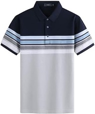 MMLLZEL Silk Cotton Men's Striped Short-sleeved T-shirt Men's Summer Cotton Gradient POLO Shirt (Color : D, Size : XXL code)