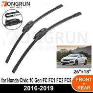 Front Wipers For Honda Civic 10 Gen FC FC1 FC2 FC5 2016-2019 Wiper Blade Rubber 26"+18" Car Windshie