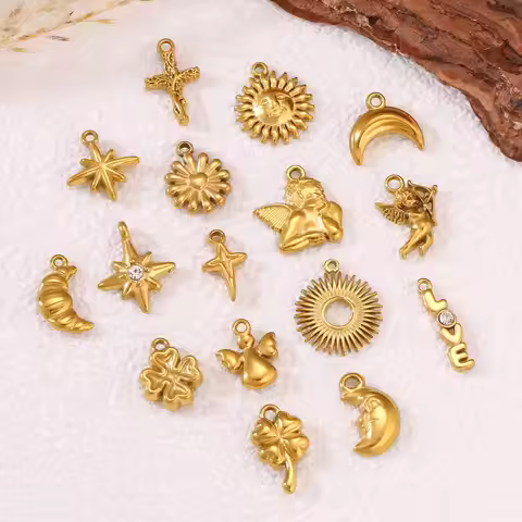 3Pcs Mini 3D Angel/Cross/Lucky Clover/Star Charms Stainless Steel Amulet Pendants DIY Earrings/Brace