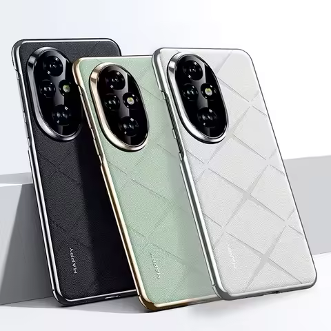 Luxury Plain Leather + Camera Lens Protection Case For Honor 200 Pro Honor200 Honor 100 Pro Hard Sli