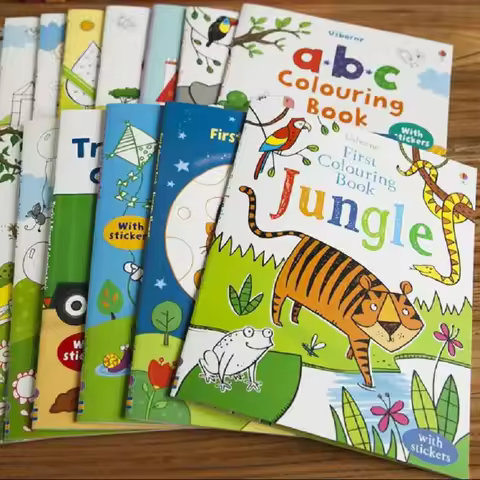 Random 1Book Usborne Children Educational English Study Scene Picture Book Cartoon Animals Sticker C