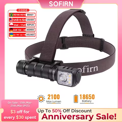 SOFIRN HS42 2100lm 6000K Multi light Sources 3000mah Headlamp SST40 LED Red light Torch USB C Rechar