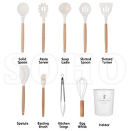 SOHO Silicone Kitchen Utensils set Kitchen tools kitchenwares Wooden Handle Cooking Set