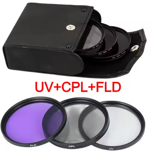 49MM 52MM 55MM 58MM 62MM 67MM 72MM 77MM UV+CPL+FLD 3 in 1 Lens Filter Set with Bag for Cannon Nikon 