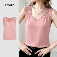 Lovito Casual Top Lace Pleated Spring/summer Pink Top for Women TKK8P1D678 Lovito Atasan Kasual Wani