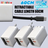 120W C-Type Fast Chargers with 60cm Retractable USB C Charging Cable - Portable Charger for Laptops 