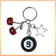 8 Ball Keychain, Red Cherry Keychain, Eight Ball Keychain With Star, Pool Ball Keychain, Creative Ke