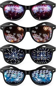 Pack of 4 Diffraction Glasses with 3D Prism Heart Star Dollar Effect Funny Glasses Party Glasses Hea