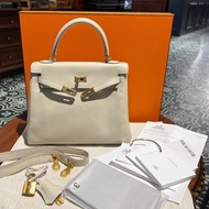 Hermes愛馬仕8L冰川白水泥灰kelly25，Swift皮金扣D刻