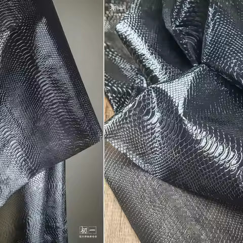 Black Snake Skin Embossed TPU Film Fabric Design Waterproof Raincoat Diy Clothing Fabrics Cloth for