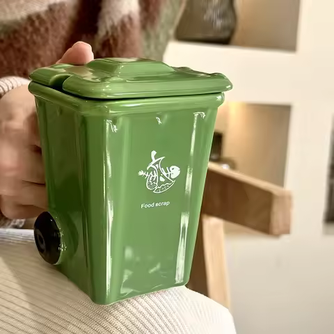 Creativity Mug Funny Trash Can Cup 400ml Coffee Mug Global Collection Ceramic Milk Cup with Lid And 