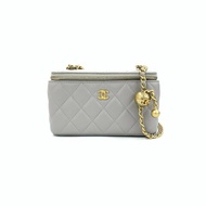 Chanel 灰色 盒子包 化妝盒 長盒子 金球 中號 晶片 肩背包