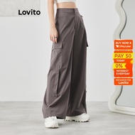 New Arrival ❁◆ Lovito Casual Plain Front zip Pockets Cargo Pant Y2K Pants for Women L47AD048 (Grey) Lovito Celana Kargo Saku Ritsleting Depan Polos Kasual Celana Y2K untuk Wanita