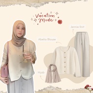 1 Set of Modern Women's Outfits || Trendy - Abelia Blouse + Jennie Knit Ivory + Pashmina Ceruty Beig