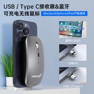 Three-mode Rechargeable Mouse2.4G Mouse USB+ Type-C+BT5.2/3.0Metal Wheel Bluetooth Wireless Mouse