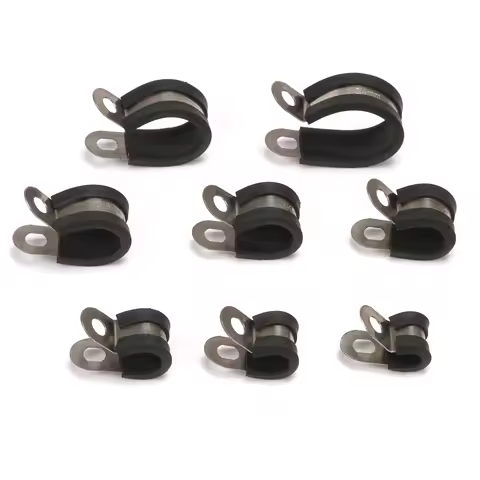 Stainless Steel Black Rubber Lined Retaining Hose P Clips Clamp Hose And Cable P Clamp 6mm 8mm 10mm 