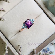 Amethyst Ring 5x7 mm. Inlaid With 2.5 mm Blue Zircon gems
