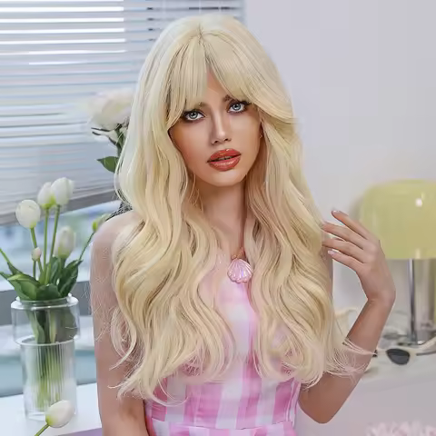 7JHH WIGS Barbie Wig Long Blonde Wigs for Women Daily Party Loose Synthetic Body Wave Hair Wig for G