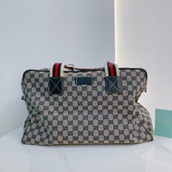 MS0710 古馳 經典帆布旅行包 銀扣深藍色 Gucci Boston GG Canvas 40CM Blue x PHW