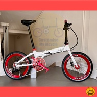 Fnhon Blast 20” • 9 Speeds Shimano • Litepro Aero Wheelset Maxtron • Folding Foldable Foldie Fold Bicycle Bike • 406 20” inches White Red • Crius Velocity Master Gust Tornado Dahon Tern Bifold • Customise My Bicycle •