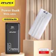 10000mAh 自帶線 移動電源電量顯示多功能Power Bank With Type C &amp; Lightning Cable 22.5W Fast Charge External Spare Battery for Mobile Phone Power bank Awei P168K 10000mAh 行動電源充電寶Type C and Lightning 2.5W 快充手機外接備用電池 Awei P168K