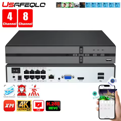 Face detection H.265 8ch*4K 4ch/8ch PoE Network Video Recorder Surveillance PoE NVR 4/8Channel For H