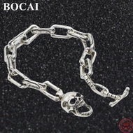 BOCAI S925 Sterling Silver Bracelets for Men 2023 Fashion Trend Ornaments Retro Skull O-Chain Pure Argentum Popular Punk Bangle