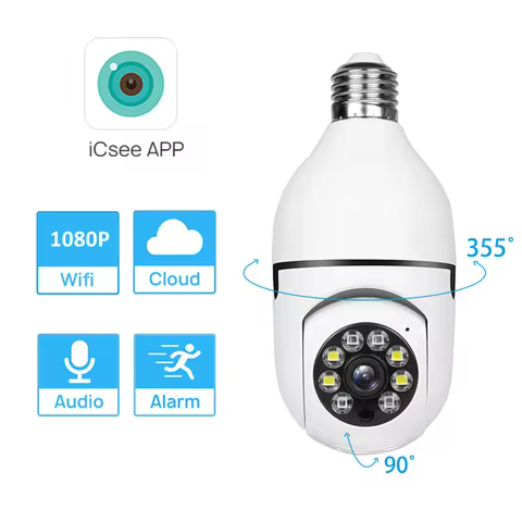 1080P ICSEE APP E27 Bulb Camera WiFi Indoor Video Surveillance Home Security 4MP CCTV Camera