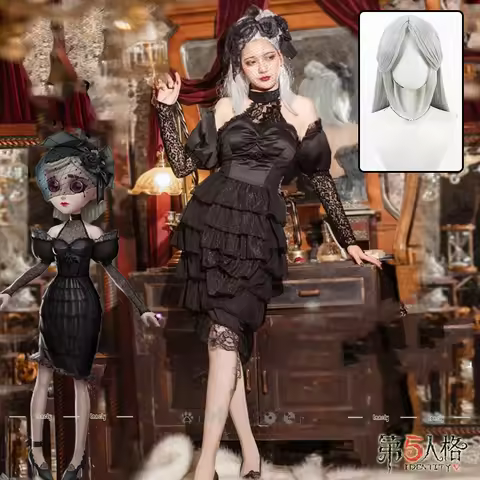 Identity V Perfumer Cosplay Costume Wig Fatal Affection Vera Nair Blace Lace Dress Bow Tie Stocking 