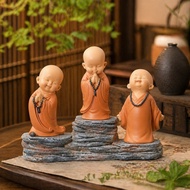 Statue of 3 Mini Monks with Base & Letters | Feng Shui Decorative Statues, Desk Decor, Meaningful Gi