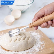 【FY】  Dough Bread Pastry Cutter Wooden Handle Curved Baguette Toast Slicer 5 Stainless Steel Baking 