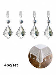 4入組/套帶金屬鏈的桌布夾,人造水晶玻璃水滴和楓葉形狀的棱鏡吊墜,用於diy桌布裝飾和家居配飾