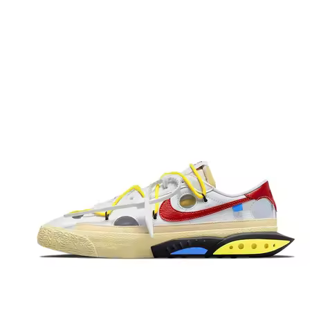 OFF WHITE X Nike Blazer Skateboard Shoes Unisex Low Top White/Red/Yellow DH7863-100