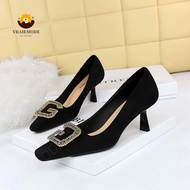 VRAIEMODE Fashion High-Heeled Shoes High Heels Women Pumps with crystal buckle Square Toe Party Wome
